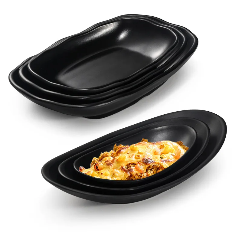 Hot Selling 100% A5 Melamine Black Oval Sushi Plate Custom Restaurant Hotel Service Dishes for Home Party