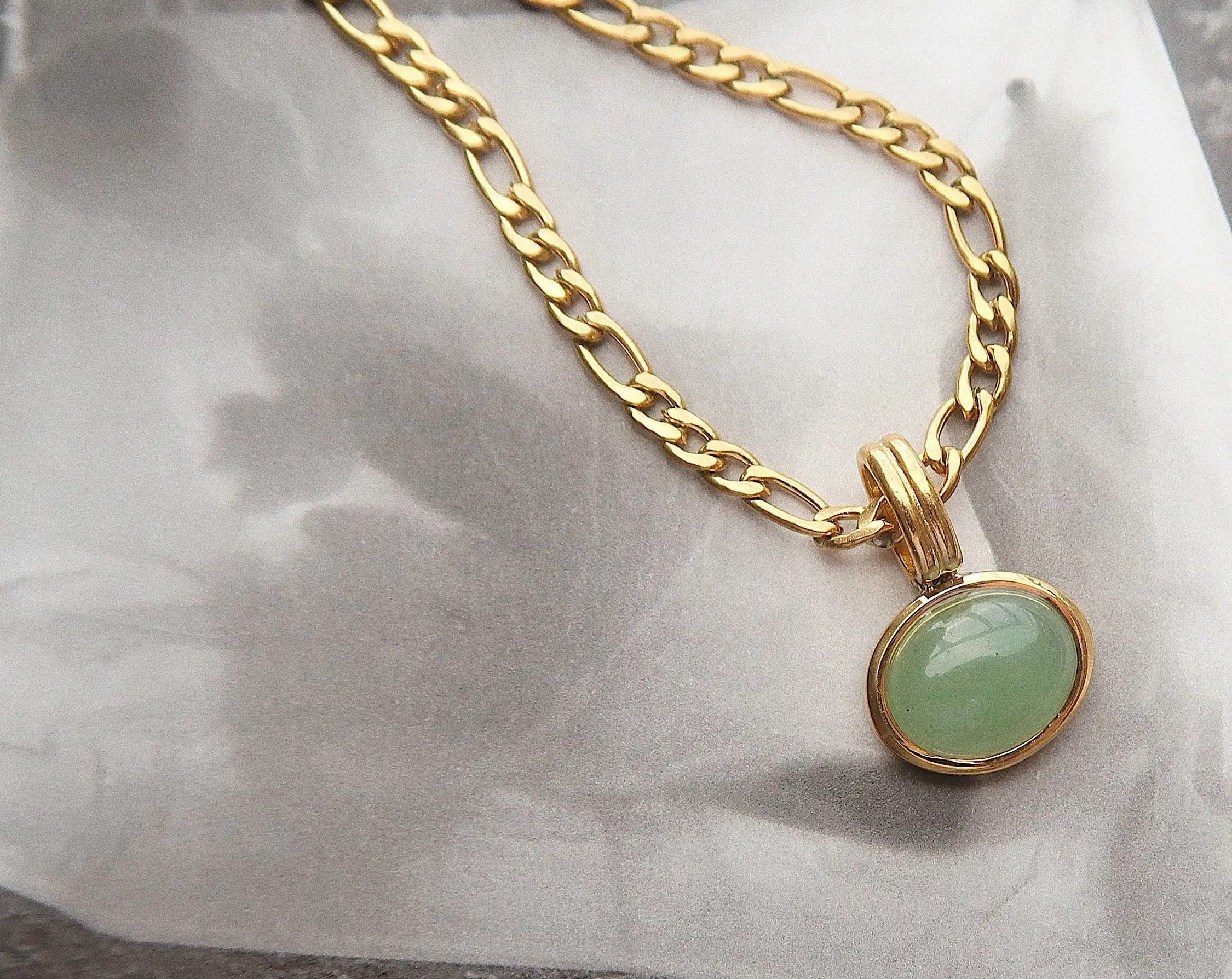 Tongxin New 18K Gold Filled Green Jade Pendant Charm Necklace Gift for Women for Her