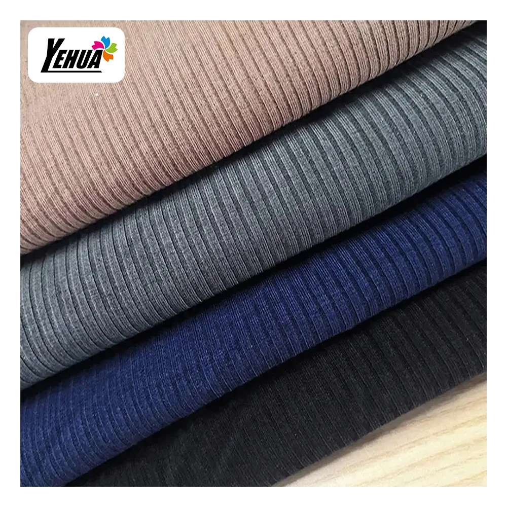 wholesale ribbed 95 polyester 5 spandex  knitted 2*2 rib fabric for tops