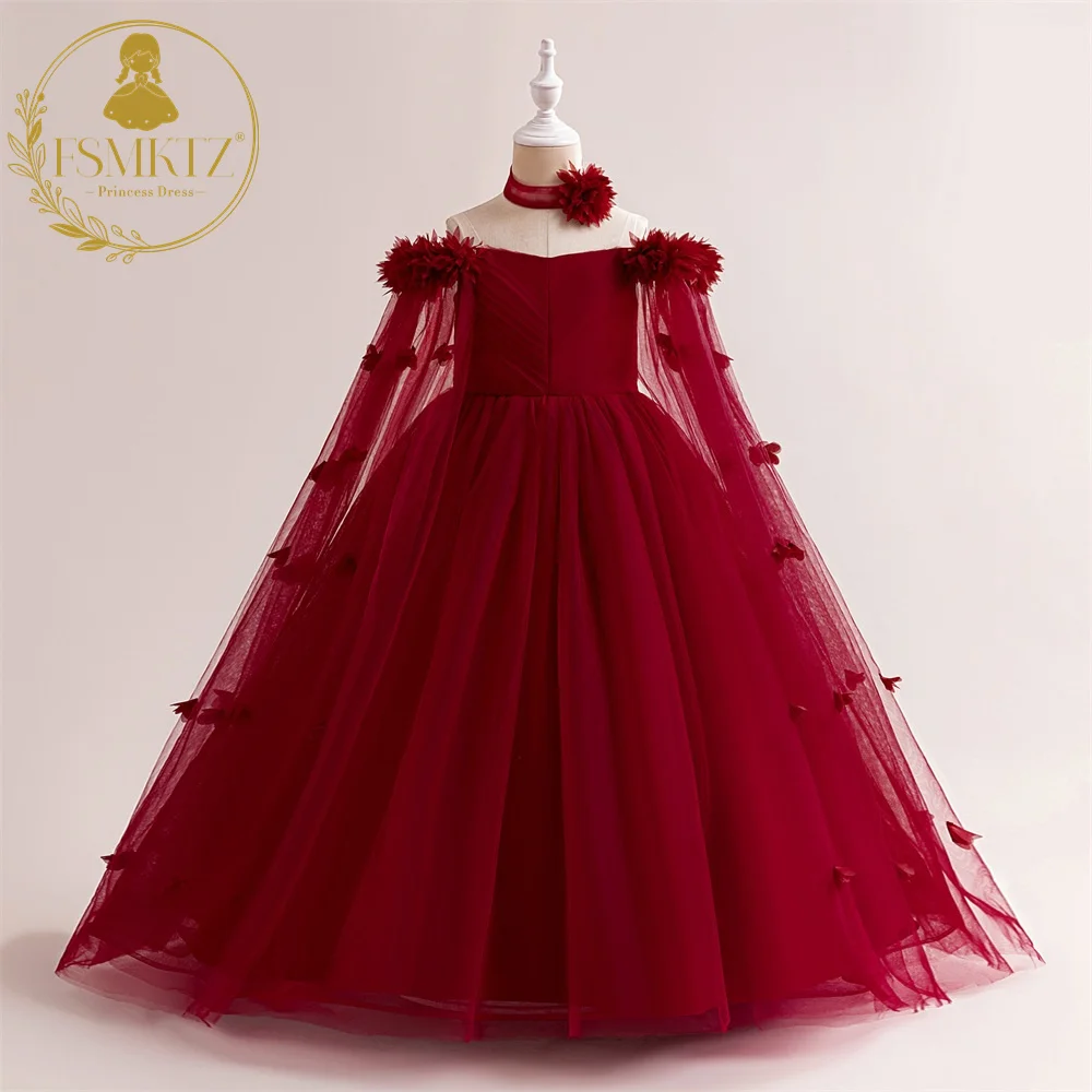 FSMKTZ  Kids Fashion New Tulle Ball Gown Flower Girls Dress Wedding Frock for Kids Boutique Children Garment Big Girls Dress