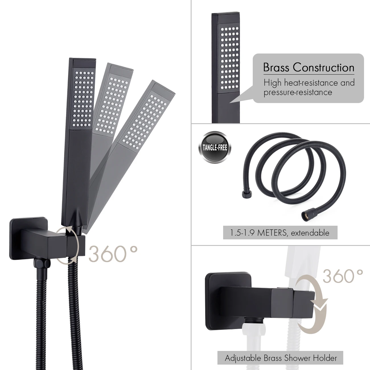 Plumbtech Concealed Wall Mounted 2 Functions Hand Shower Including Black Bath Faucet Bathroom Showers Set