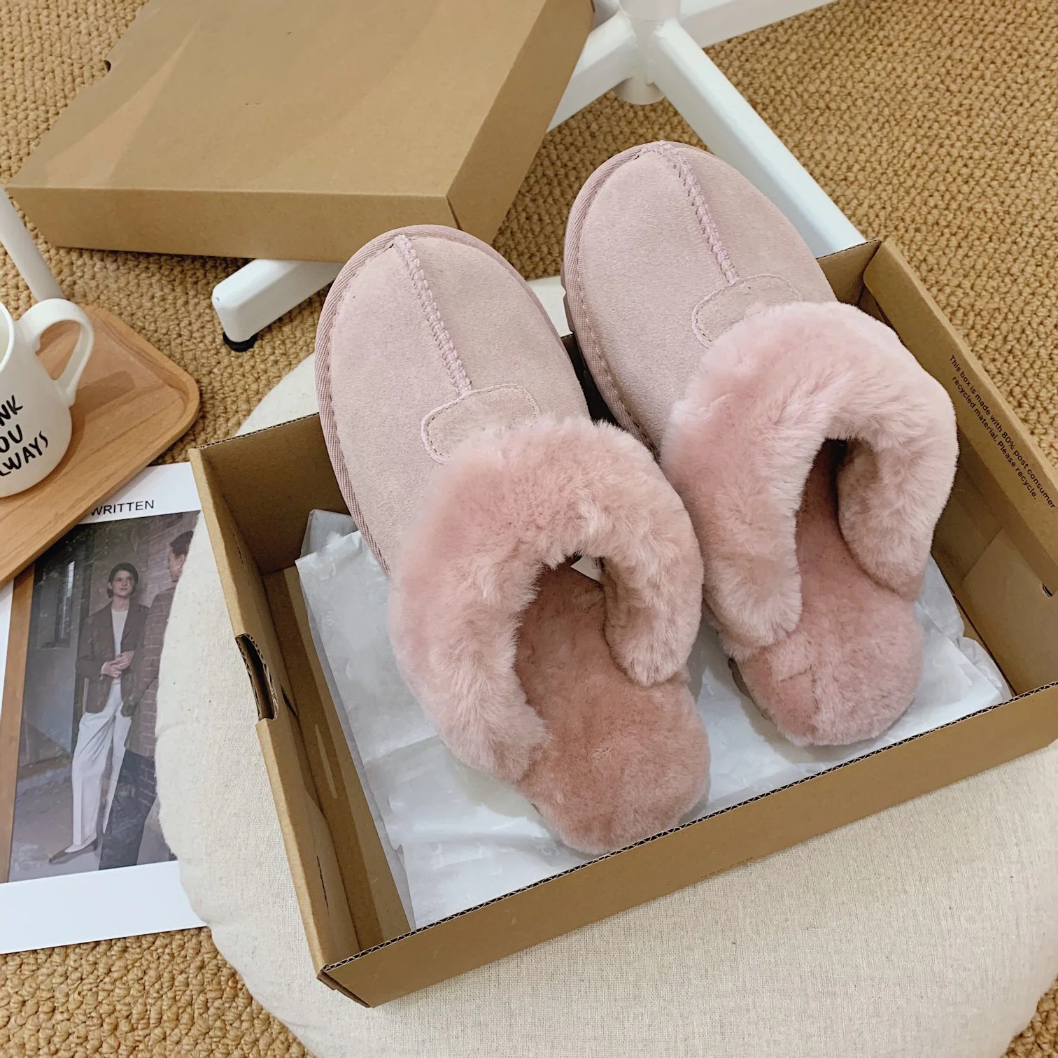Quick Samples Stocks Lady Man Real Australian Double-faced Sheepskin Fur Outsole EVA Women Winter Slippers