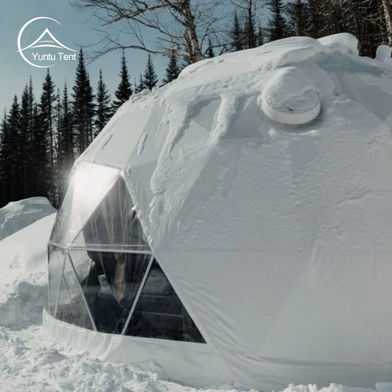 Prefab Waterproof Clear PVC Geodesic House Glamping Hotel Dome Tent With Bathroom