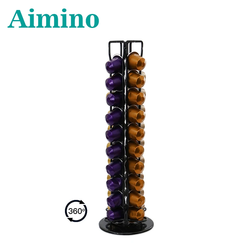 AIMINO OEM черный металлический Железный Держатель для кофейных капсул Nespresso с вращением на 360 градусов 40 шт.