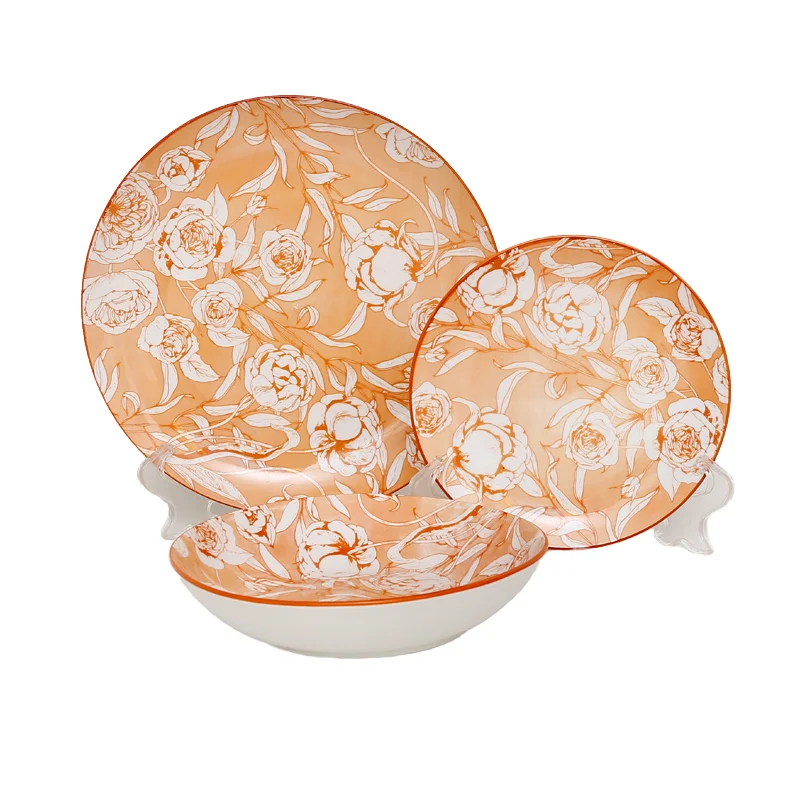 High Quality 18pcs Porcelain Dinnerware Set Nordic Design Wood Plate Set Dining Home Party Wedding Sustainable Ceramic Features