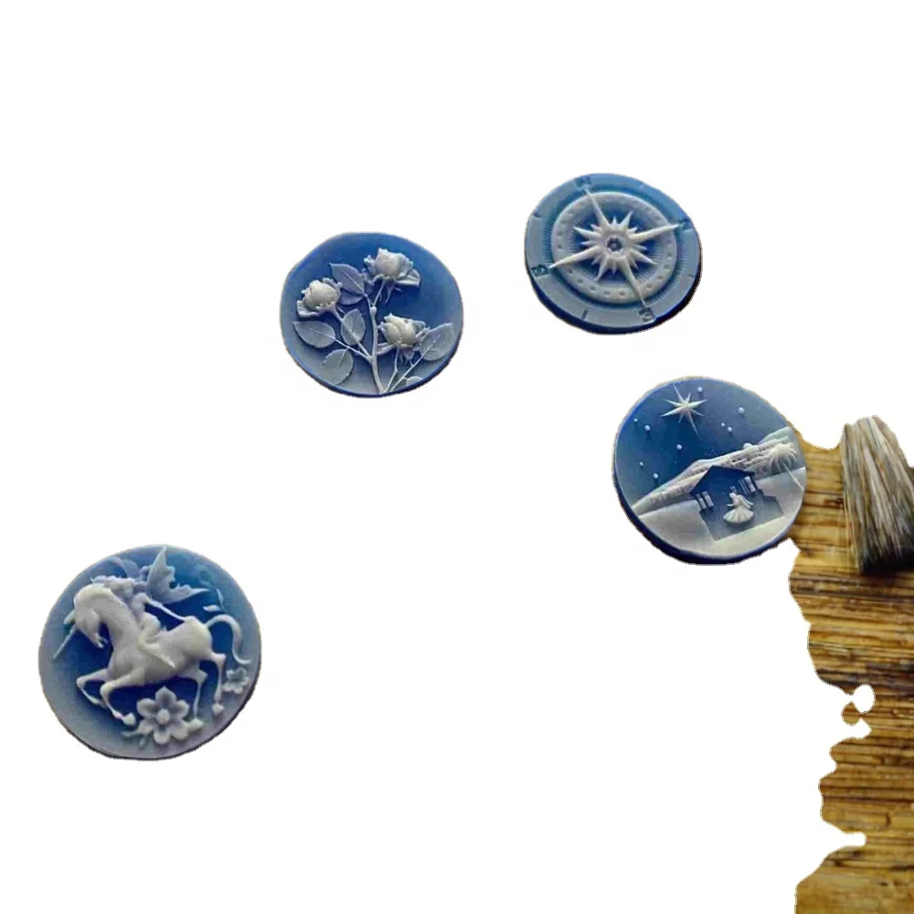 Vintage Victorian Portrait Cabochon Gemstone Commemorate Pendant Rings Fine Jewelry Making Natural Stone Blue Agate Cameo