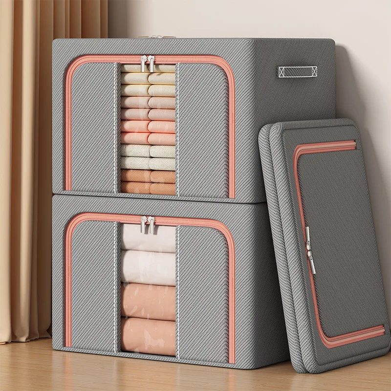Cotton And Linen Fold Steel Frame Support Household Use Bedroom Wardrobe Comforter Clothes Storage Box With Logo And Color