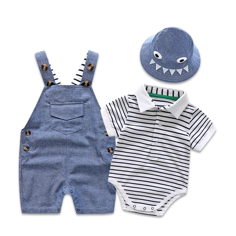 Custom Baby Boy Clothes Summer Set 0 3 6 Months Newborn Stripe Rompers Infant Clothes Cotton Baby Clothing Sets