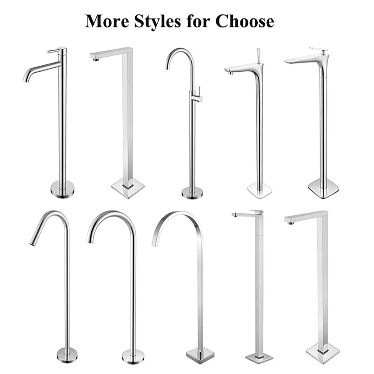 Modern Chrome Brass Spout Tub Filler Floor Freestanding Bath Tub Faucet Bathtub Mixer