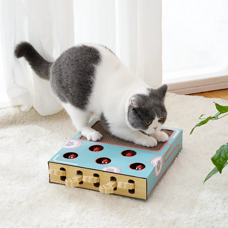 Whack-A-Mole Cat Toy Interactive Corrugated Cardboard Scratcher with Grinding Claw for Pet Movement & Exercise