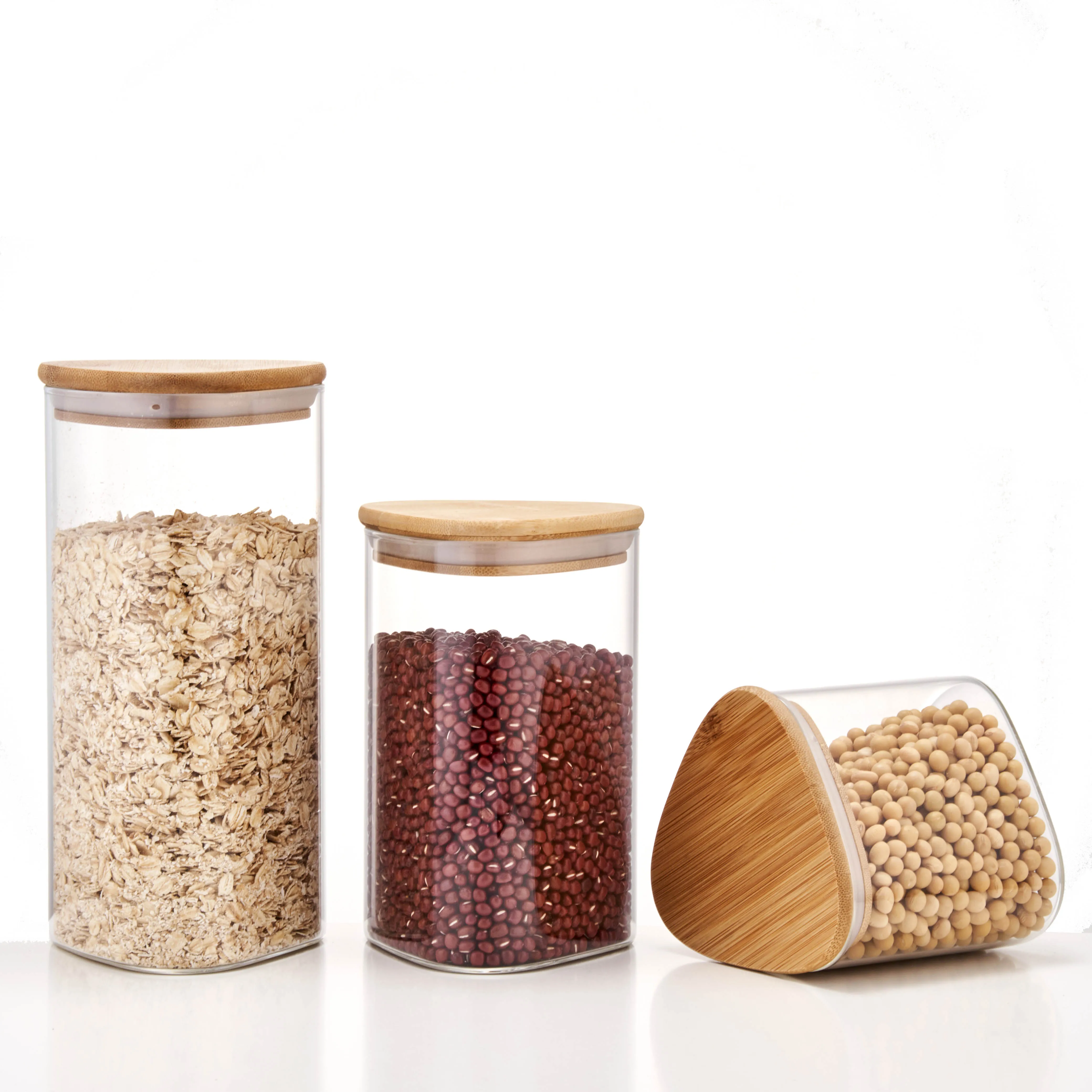 Clear Glass Food Storage Jars Containers with Airtight Bamboo Lid for Candy, Cookie, Rice, Sugar, Flour, Pasta, Nuts