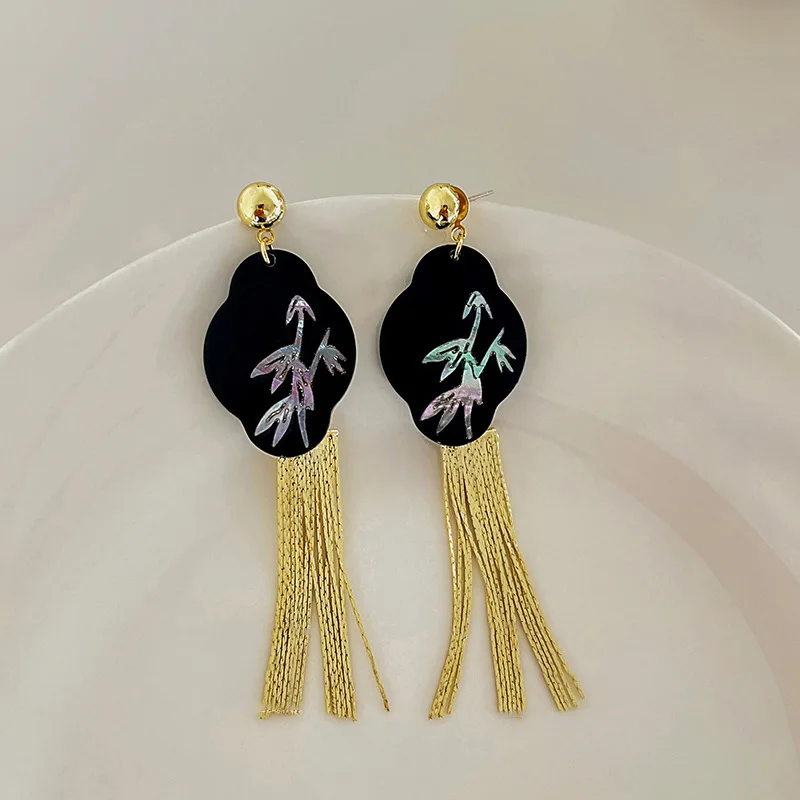 Silver Needle New Chinese Resin Cloud Tassel Earrings China-Chic Personalized Versatile Long Earrings Fashion Earrings Female