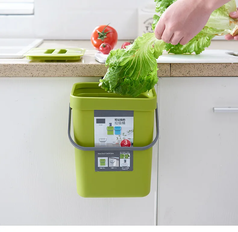 Simple no-punch kitchen cabinet hanging wastebasket large household with lid wall wall mounted bathroom waste basket