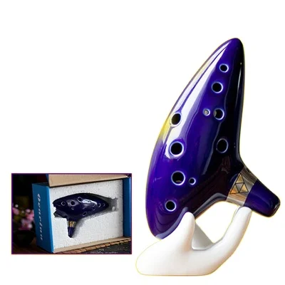 Оптовая продажа, инструмент для флейты, 12 отверстий, Alto C Zelda Ocarina, подарок для фанатов Zelda с подставкой