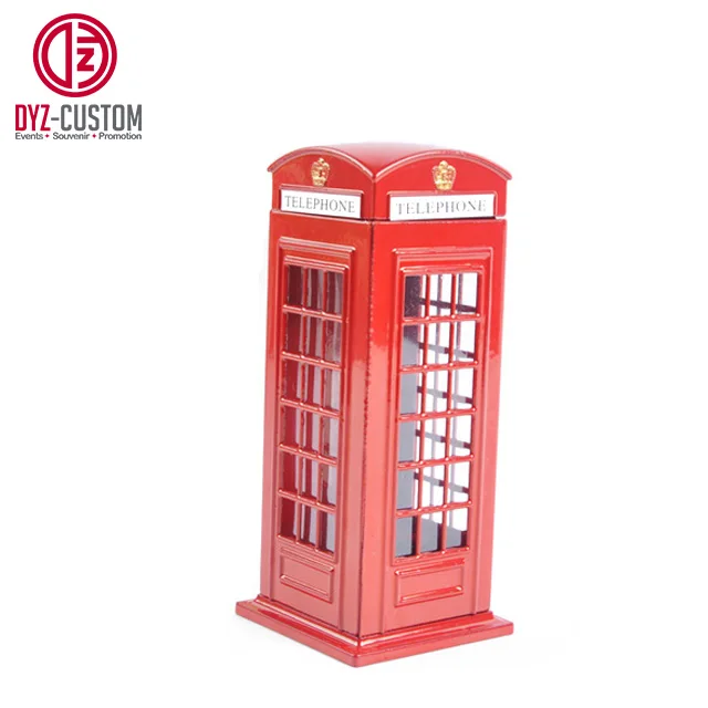 Zinc Alloy Die Cast Red Telephone Booth Money Box British Souvenir Metal Piggy Bank