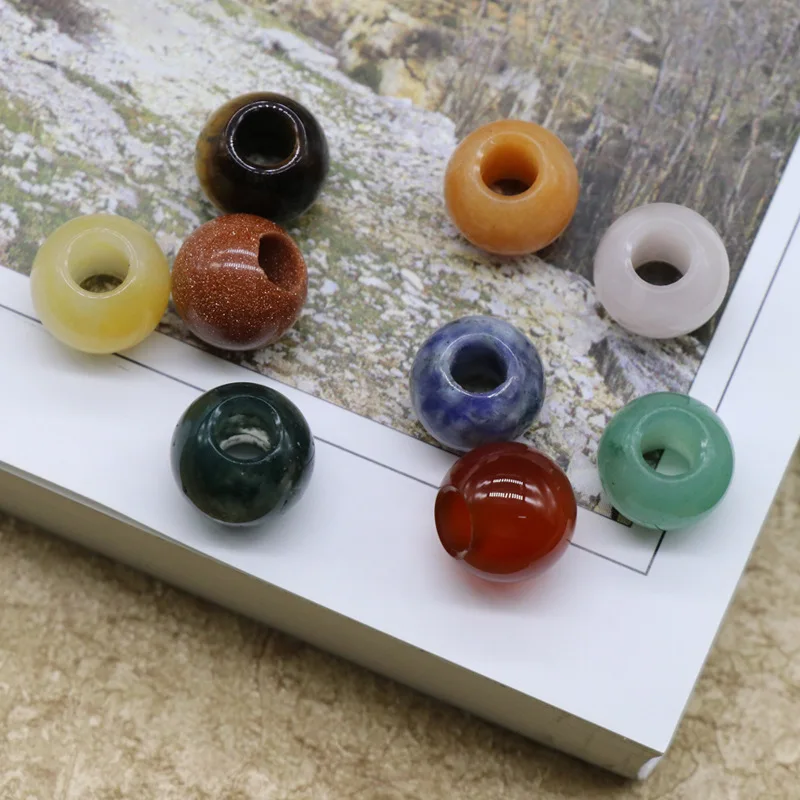 Wholesale natural large hole gemstone drum beads multicolor smooth polished gemstone for making necklace jewelry