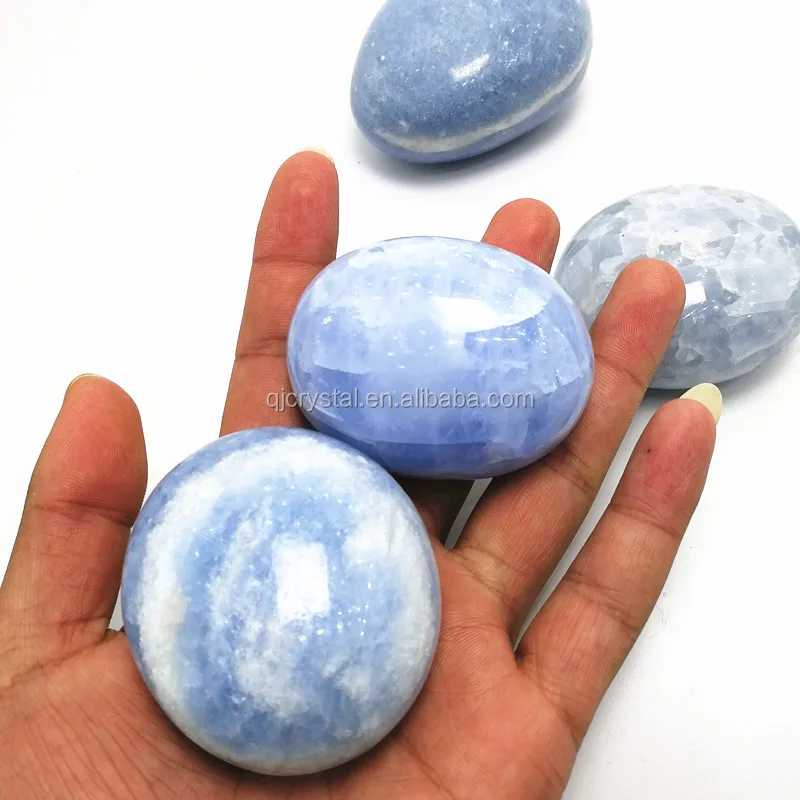 Wholesale Price blue calcite Quartz Crystal  Carving Healing Palm Stone Gifts