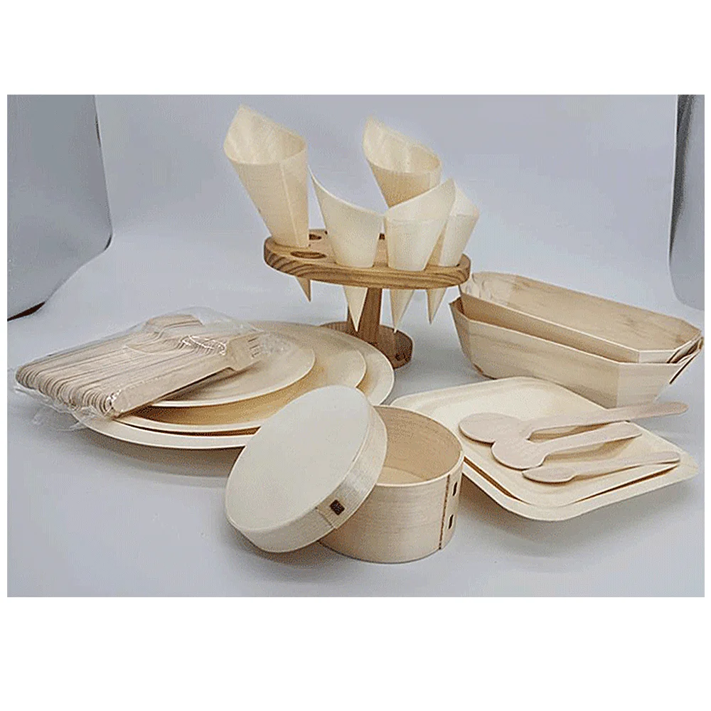 guangdong wedding disposable degradable paper bamboo wood sugar cane plates dinnerware tableware set