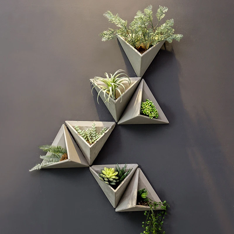 Custom Triangular Concrete Plant Pot Wall Hanging Vase Flower Planter For Sale