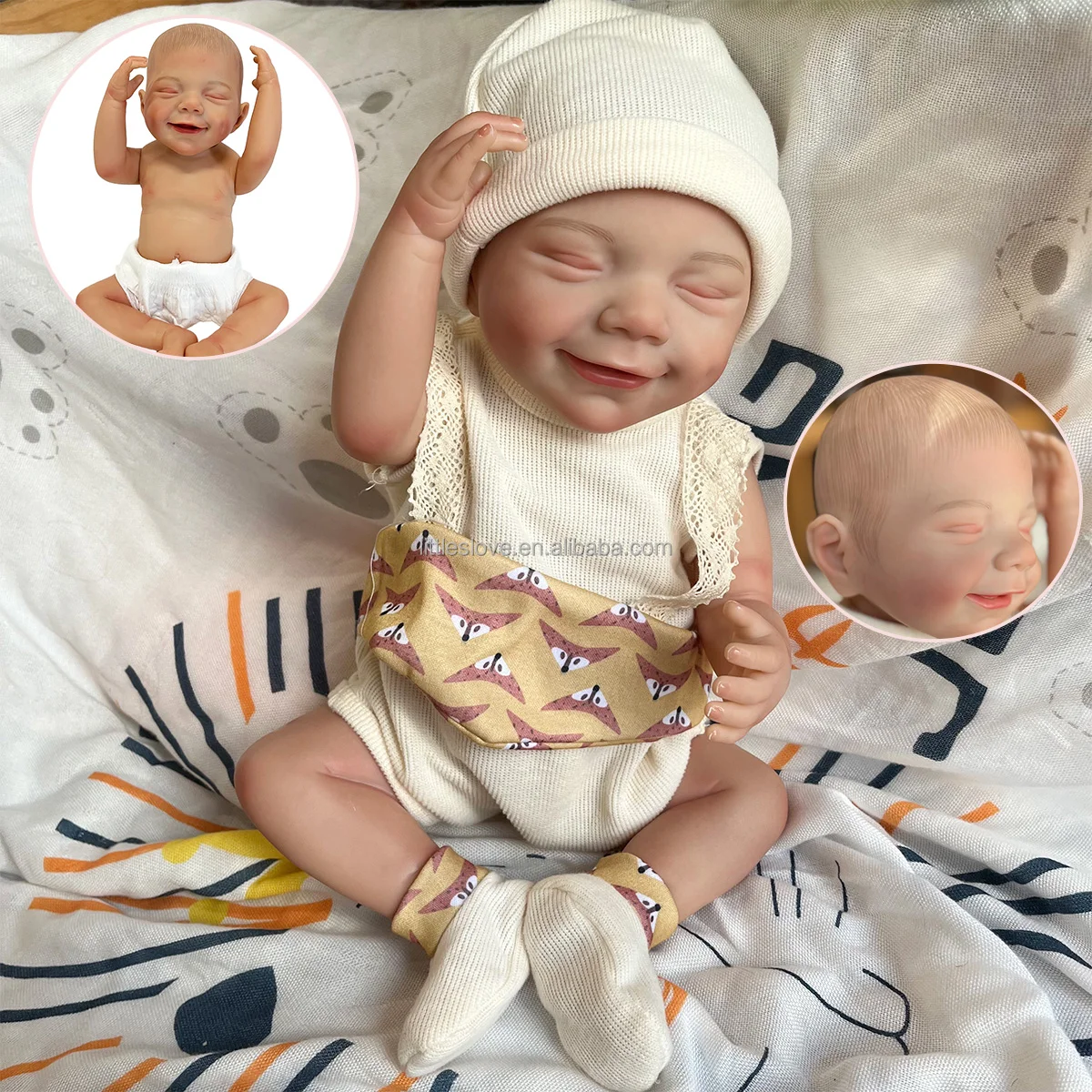 22inches DIY Popular Reborn Doll Kit Sleeping April smiley Face Very Soft Touch Fresh Color Unpainted Unfinished Doll Parts