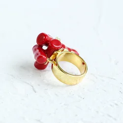Wholesale Woman Ring Red Artificial Coral Ring High Quality Control Ladies Gold Plated Resin CLASSIC Ring Watch 1 Pcs A03026