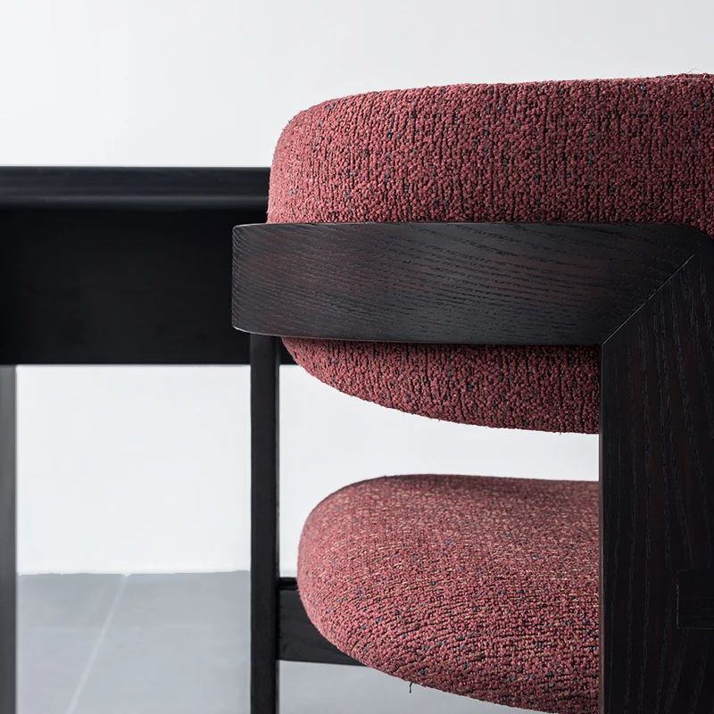 Classical Italian Mid Century Modern Pamplona Fabric Dining Armchair Black Solid Ash Wooden Dining Chair