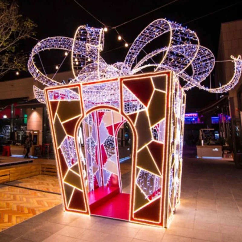 Christmas Holiday Shopping Mall Street Park Lighting Decorative Giant LED Christmas Bowknot Arch Motif Lights Decoration