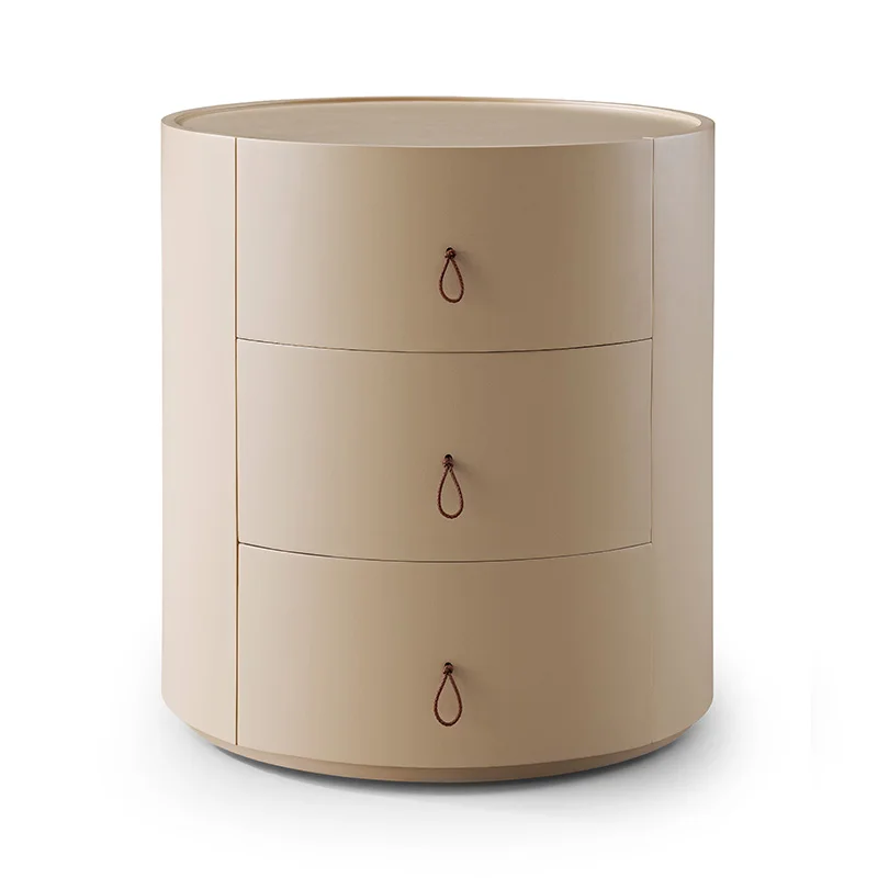 Italian Hotel Bedroom Furniture Drawer Nightstand Leather Modern Luxury Round Bedside Table Nightstands