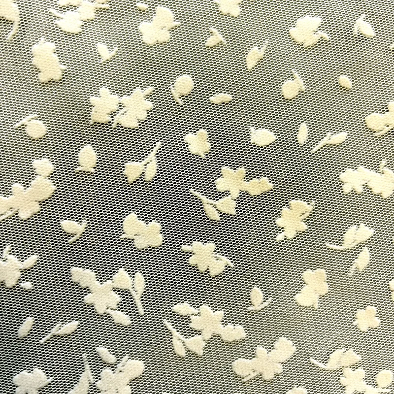 Z-153 Fabric Textile Raw Material 100% Polyester  Mesh tulle color Flocking Clothing Fabric For Garment