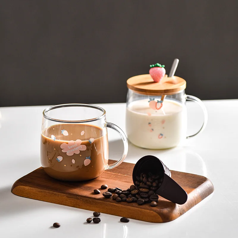 Novelty 3d Lid Cute Water Glass Transparent Mug Drinking Borosilicate Glasses Milk Juice Cup