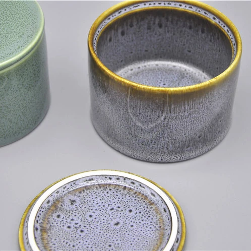 unique design reactive glaze rustic style empty ceramic candle vessel antique bulk candle jars with lid