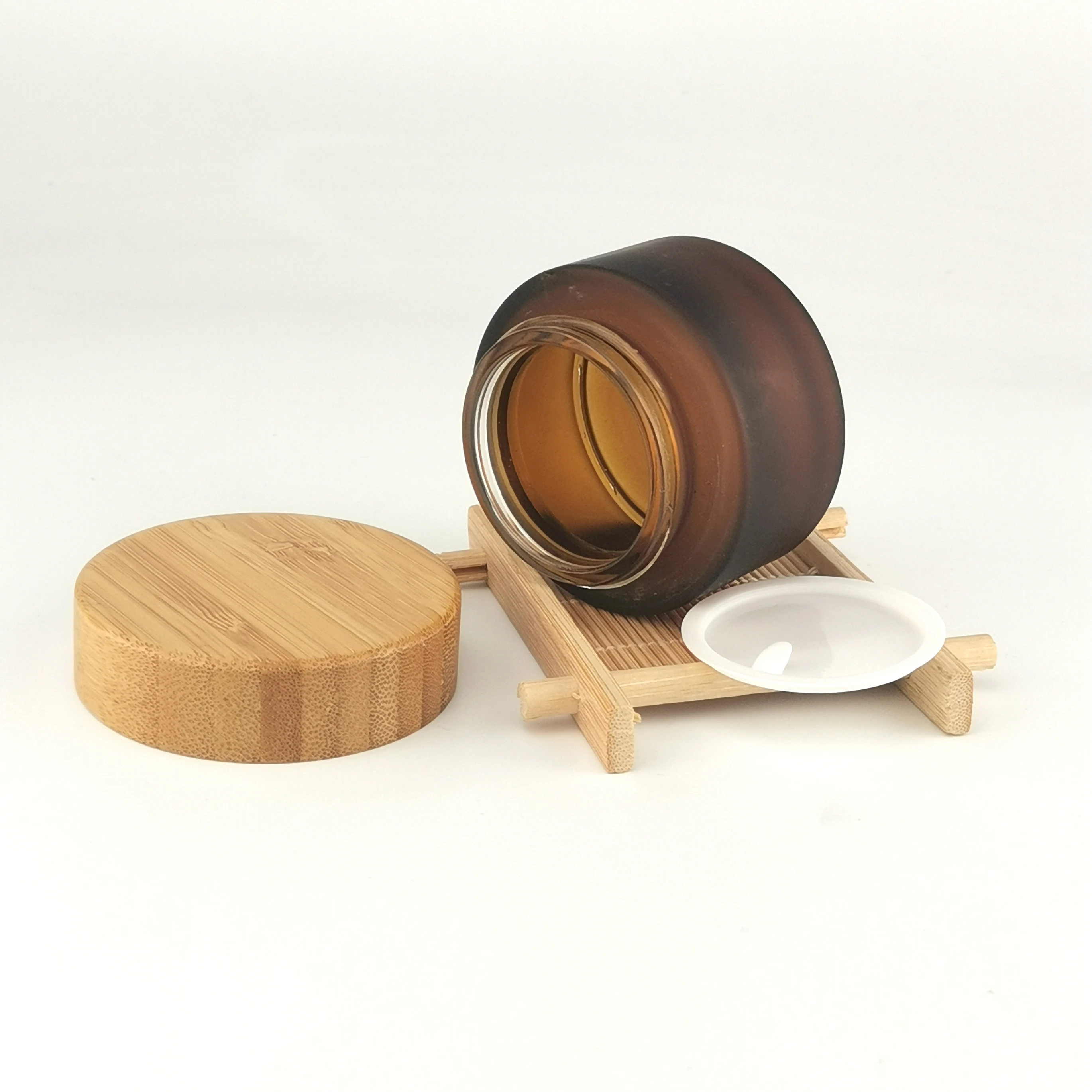 frosted amber glass jar 200g 150g 100g glass cosmetic jars 50g 30g 15g glass jar with bamboo lid for face cream