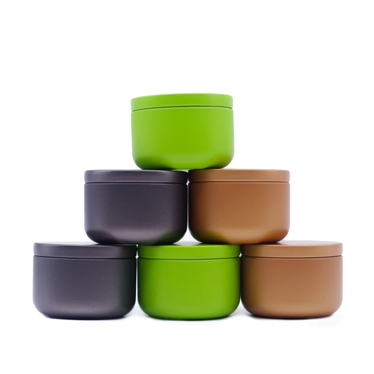 Gold Tea Tin Grey Tea Box Matte Green Small Round Shaped Tin Mini Tea Caddy