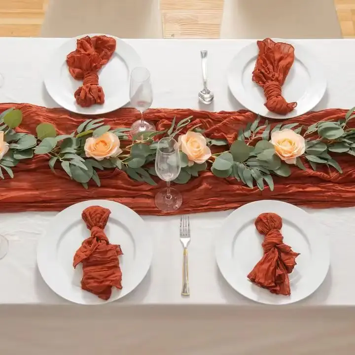 Elegant Durable Cotton Table Flag Cheesecloth Runner Printed Gauze for Wedding or Home Decor Woven Technique Used in Hotels