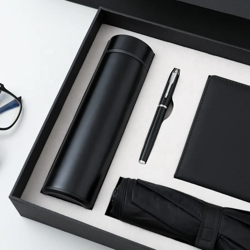 Hot Corporate Gift Box Set Smart Thermos Cup Umbrella A5 Hardcover Notebook Custom logo Meeting Items Luxury Business Gift Set