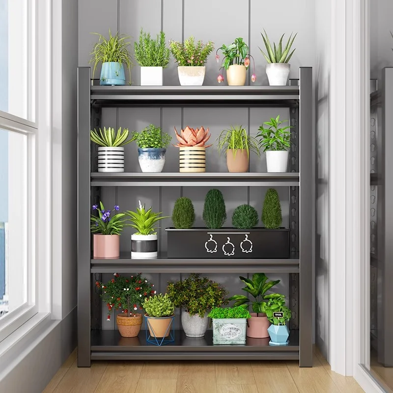 Indoor Outdoor Storage Rack Black Iron Balcony Household Living Room Multi-Layer Storage Shelf Floor Standing Flower Pot shelf