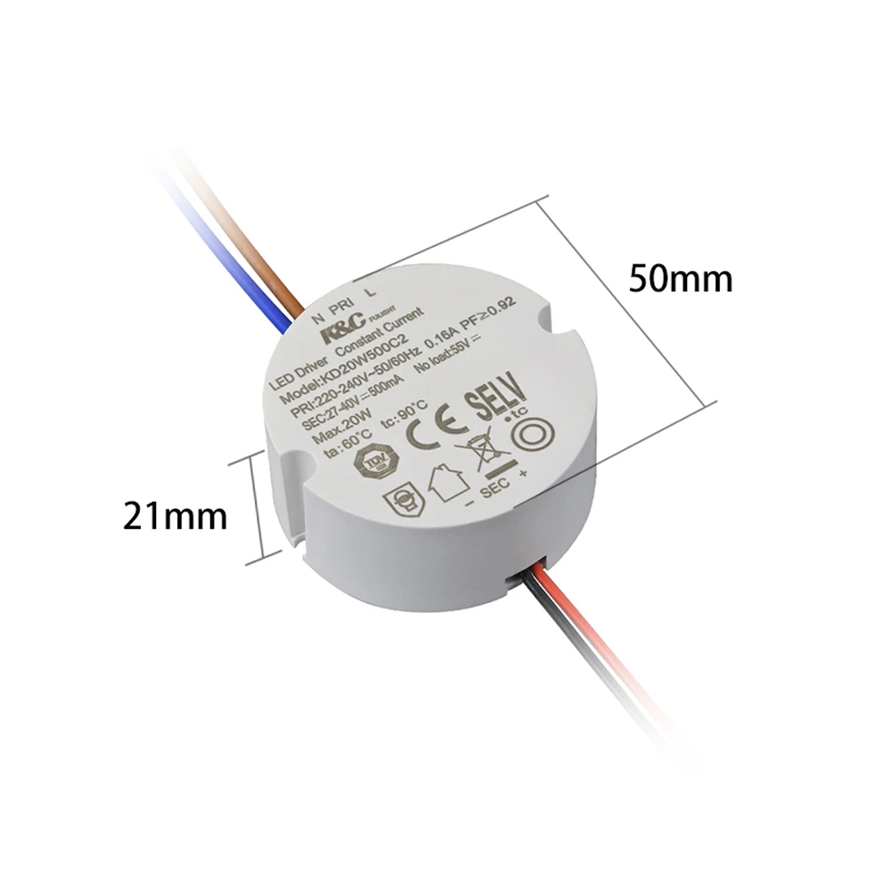 KC Factory Wholesale IP20 Full Power Series LED Power Supply 20W Lighting transformers AC 220-240V Led Driver