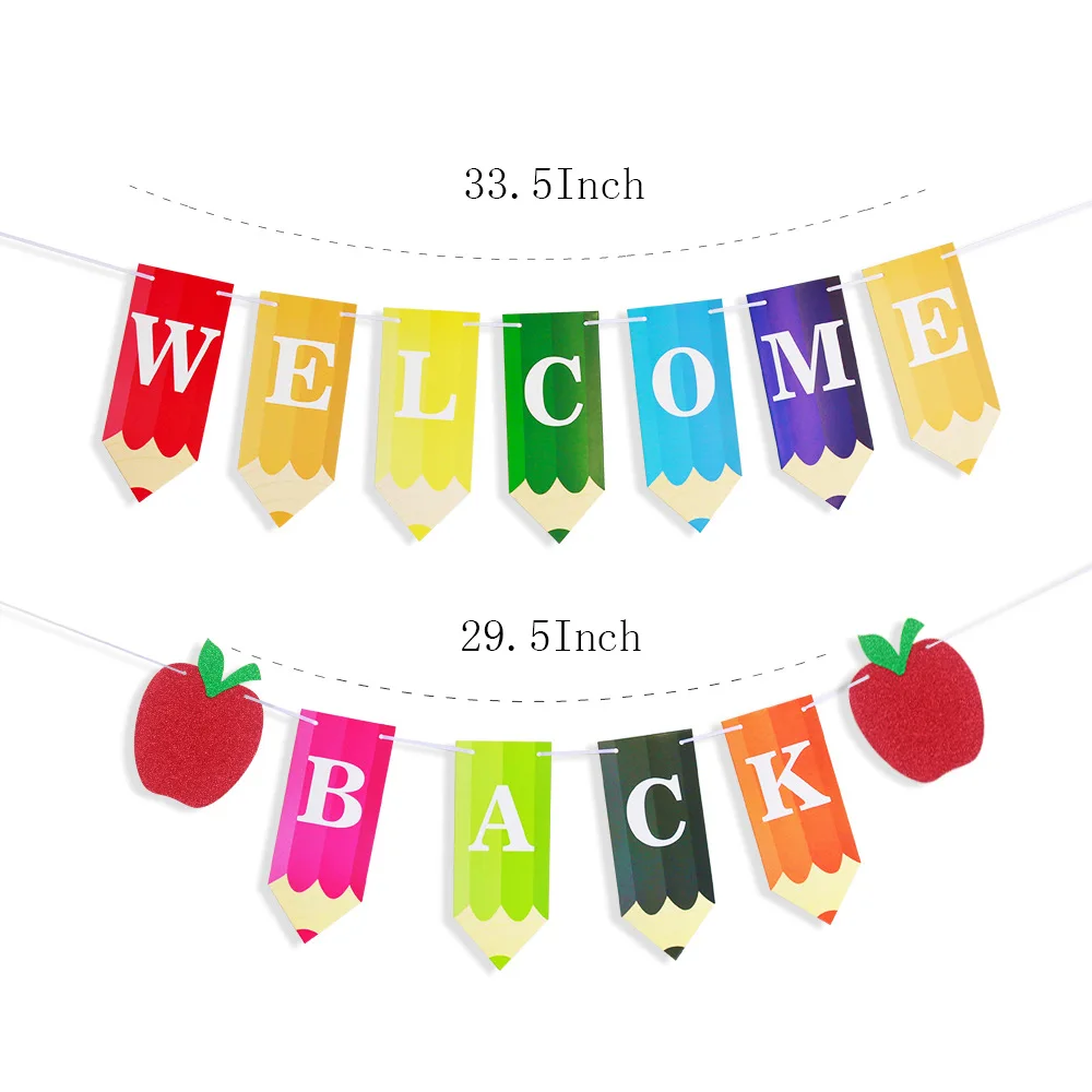Opening season flag pull welcome back pencil letters banner classroom decoration pull flower return to school party decoration
