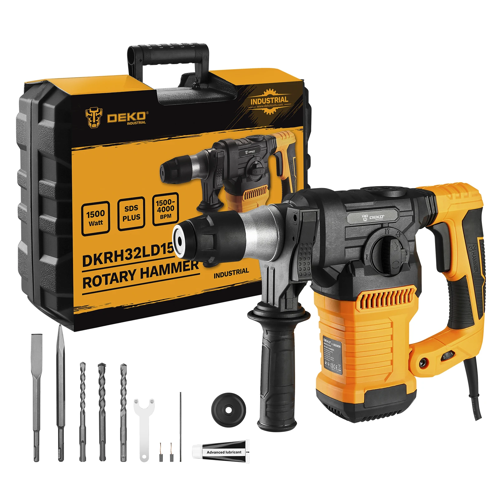 DEKO DKRH32LD15 Professional Rotary Hammer 1500W Electric Hammer Drill 300-800RPM 1500-4000BPM 0-6J Electric Power Tools