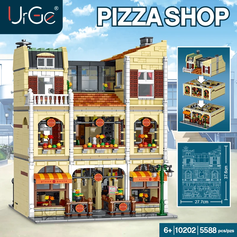 New 5588pcs Pizza Shop DIY toys Model Bricks Creative Big House Building Blocks Set Toys For Christmas Gift