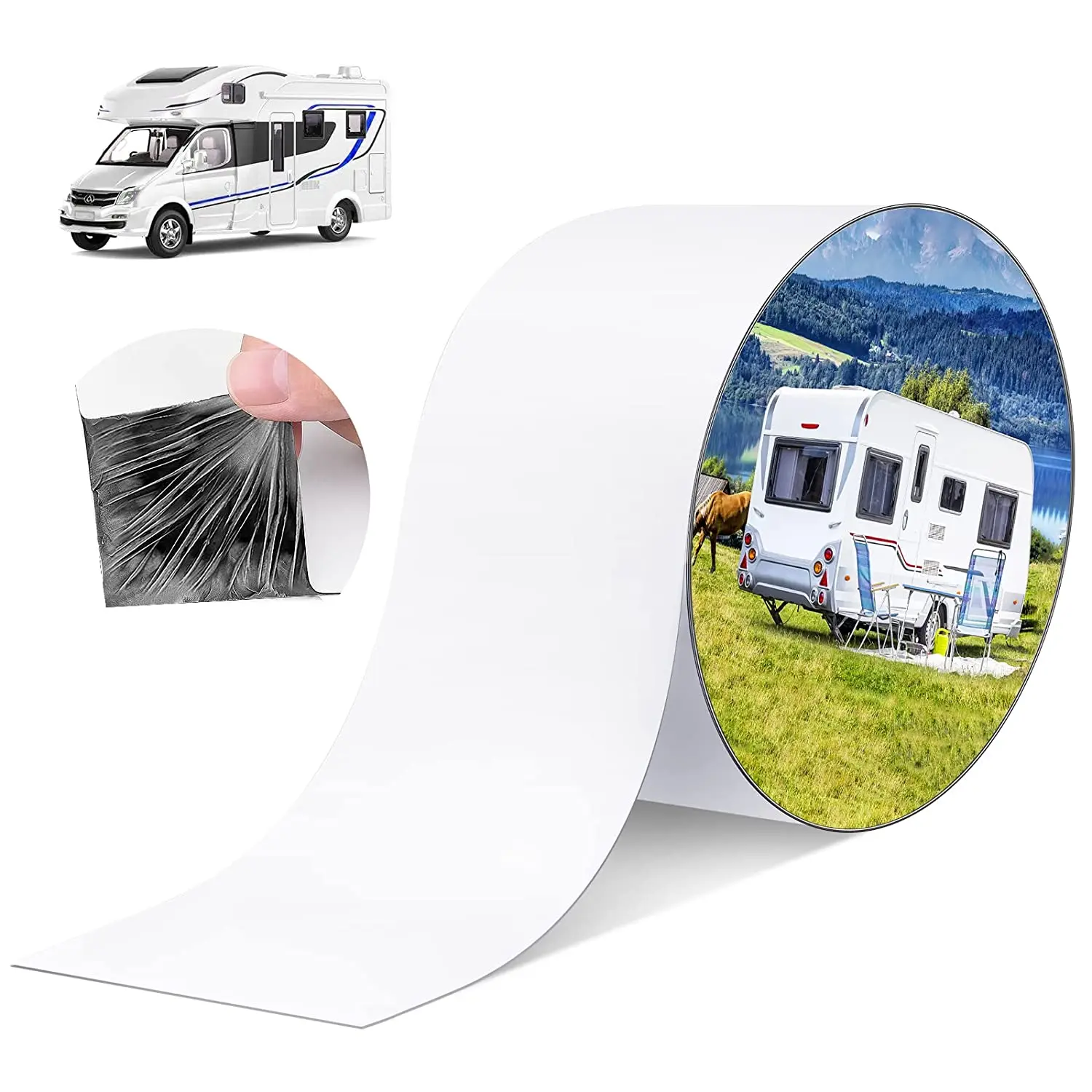 Multi-Purpose Butyl Sealant Tape - 4 Inch x 50 Ft, Weatherproof White Roof Seam Patch for RVs, Skylights, and Window Sealing