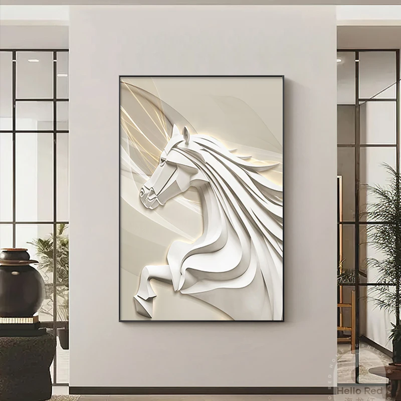 Modern Animal Canvas Painting Poster White Horse Wall Hanging Art Home Good Decorative picture for Living Room Bedroom Aisle