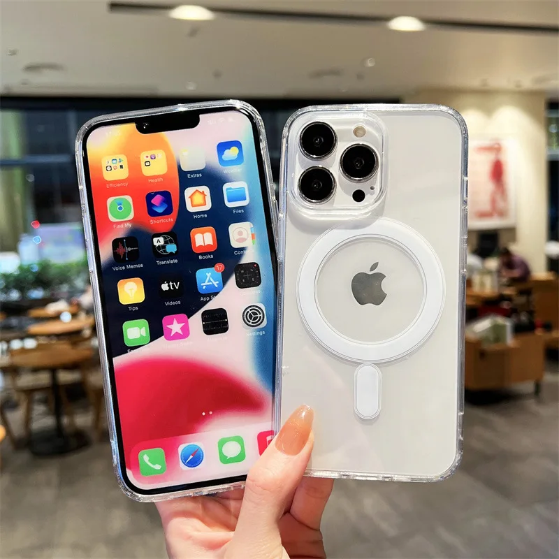 Роскошный Прозрачный чехол для телефона 2 0 мм из ТПУ с магнитной присоской iphone 11 12 13 14 15 16 promax