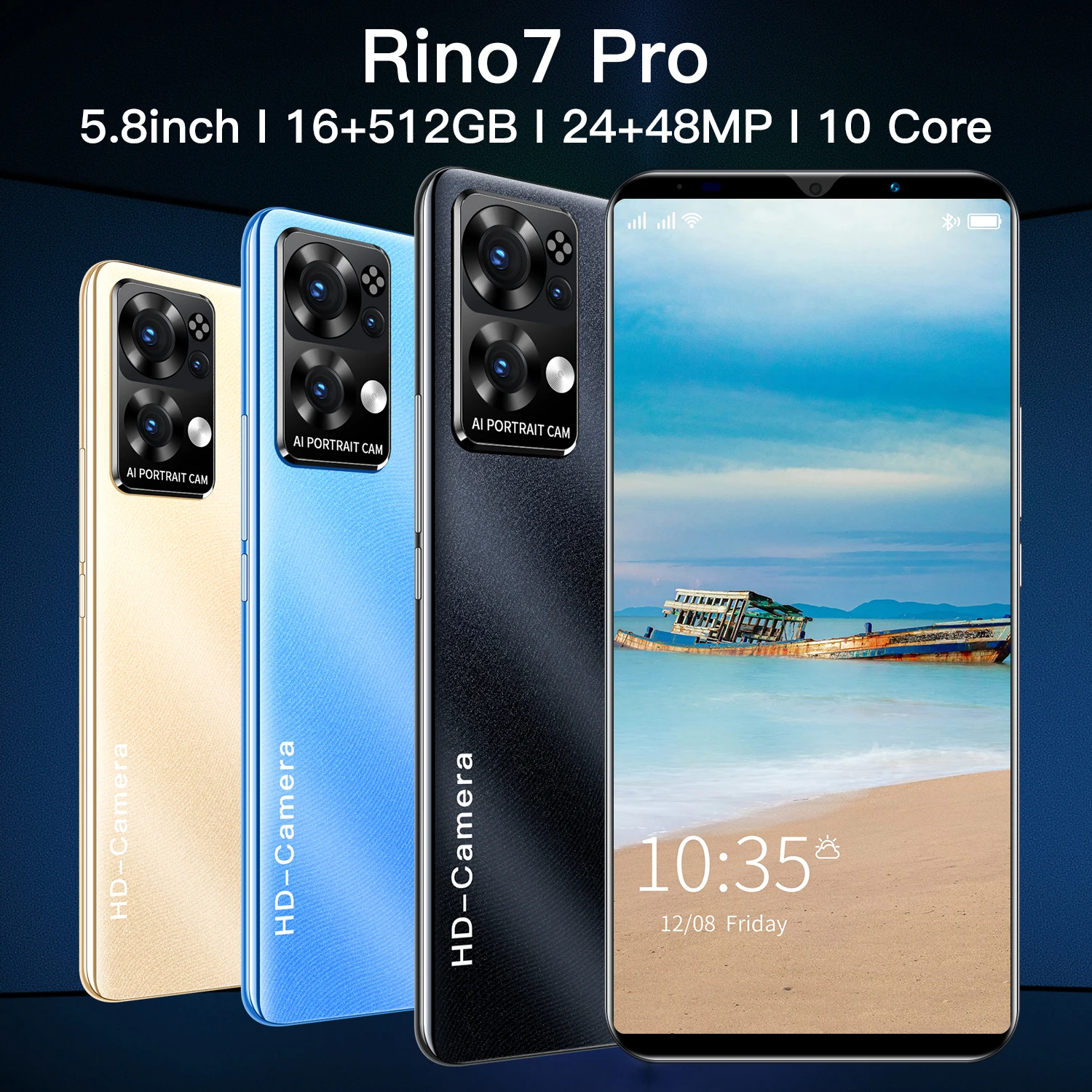 Phone Rino7pro OEM 5.8 inch Android Smartphones 16GB+512GB 10-Core 4G LET Cellphones Camera cell phone