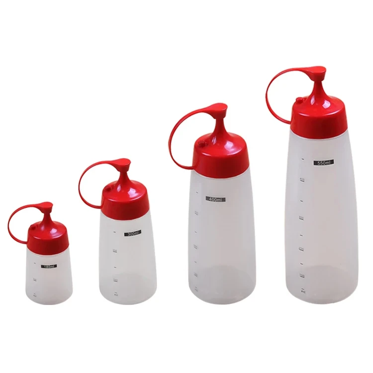 Wholesale 6oz/10oz/13oz/18oz Small Mouth / Wide Mouth Plastic Squeeze Bottles with caps for Ketchup Salad Sauce