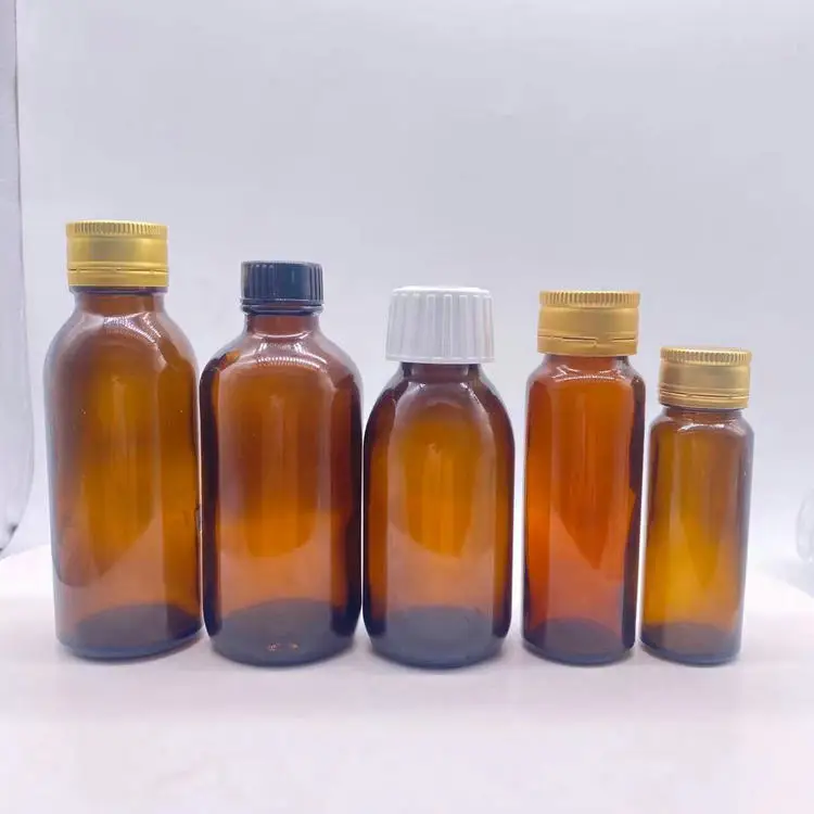 Shandong Factory Hot Sale 30ml 60ml  100ml 125ml 150ml 250ml 500ml Amber Glass Bottle For Syrup with aluminum screw cap