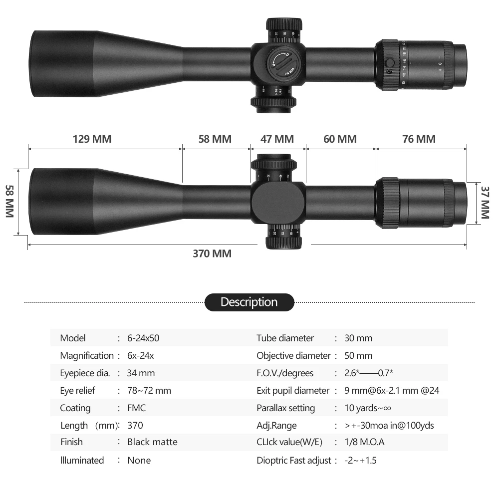 SPINA Optics 6-24x50 прицел охотничий тактический оптический FFP первый фокусный