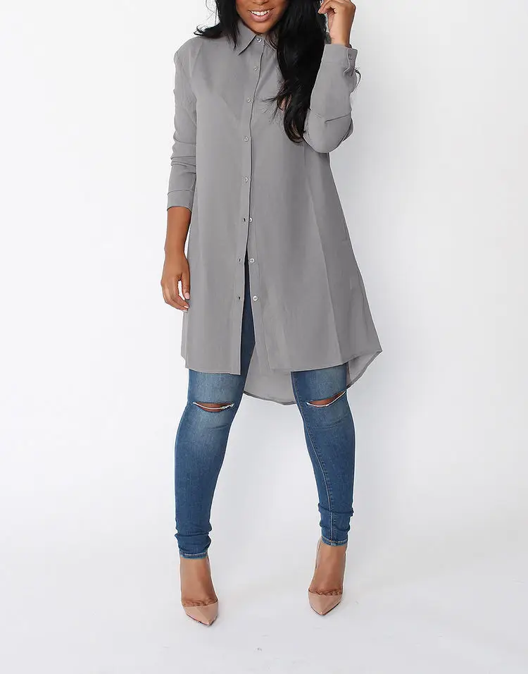 Muslim Women plain chiffon long shirts ladies short front long back shirts women tops LS001