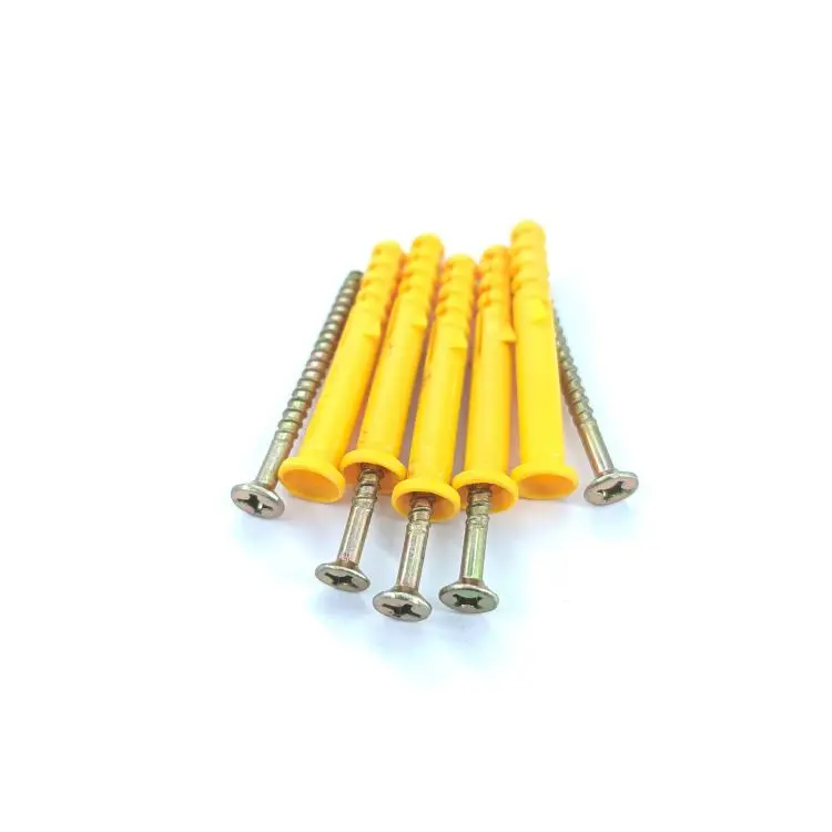 Small Yellow Plastic Expansion Plug Wall Anchor with Steel Screw Nylon Wall Plug for Chipboard for Pinning & Securing