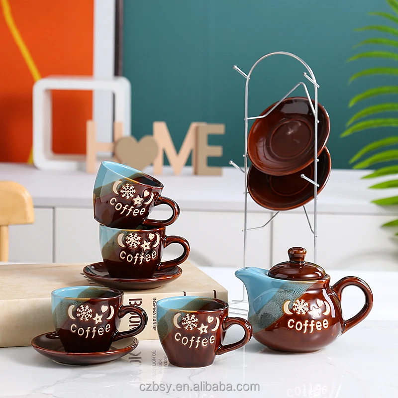 contemporary Ceramic tea set Saudi Arabia Market coffee cup handmade  Ceramic teapot cup saucer